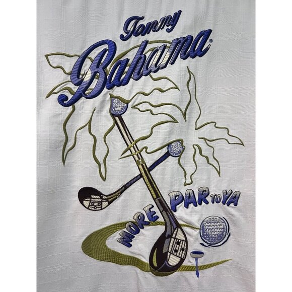 Tommy Bahama Mens Vintage White Embroidered Button Up Camp Shirt Large Pocket - Picture 6 of 11